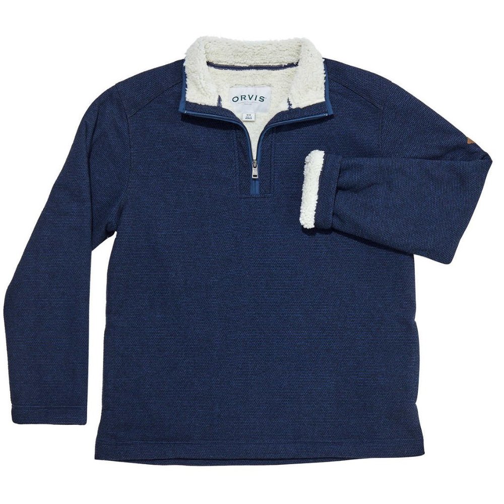 ORVIS Mens Fleece Sherpa Faux Shearling 1/4 Zip Pullover Sweater Jacket Shirt